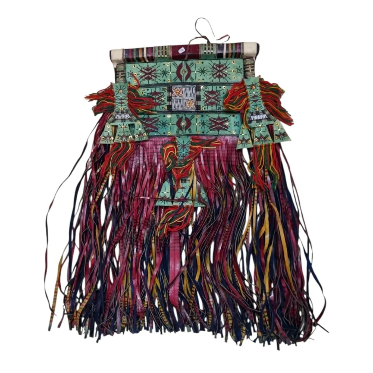 Polychrome leather talismanic hanging tassel