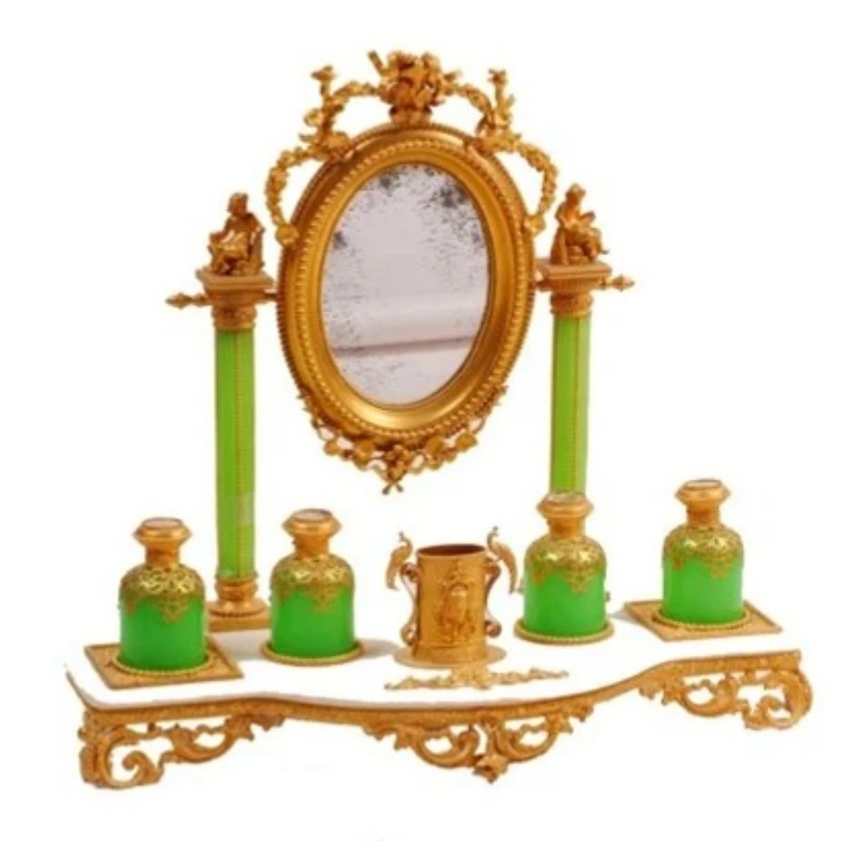Green Opaline Mirror and Perfume Stand Baccarat