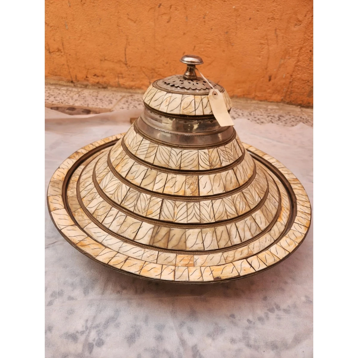 large metal mounted camel bone Coucous serving dish