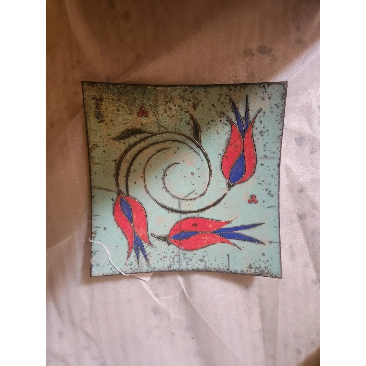 Japanese Raku technique earthenware tile
