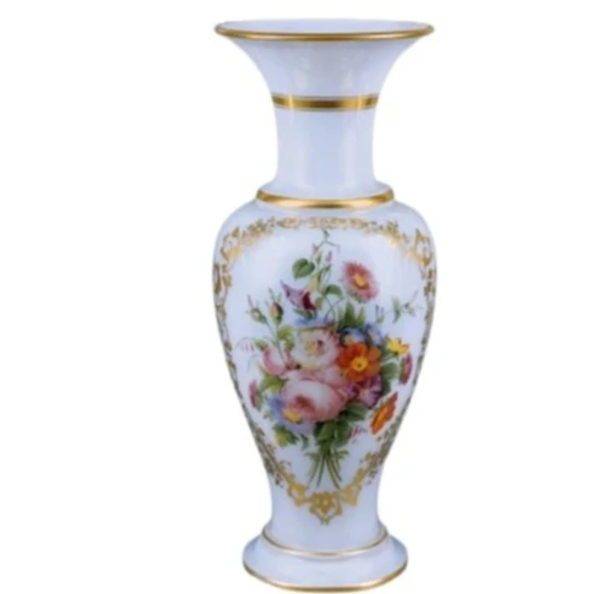 White Opaline Vase with Gilded Floral Decoration