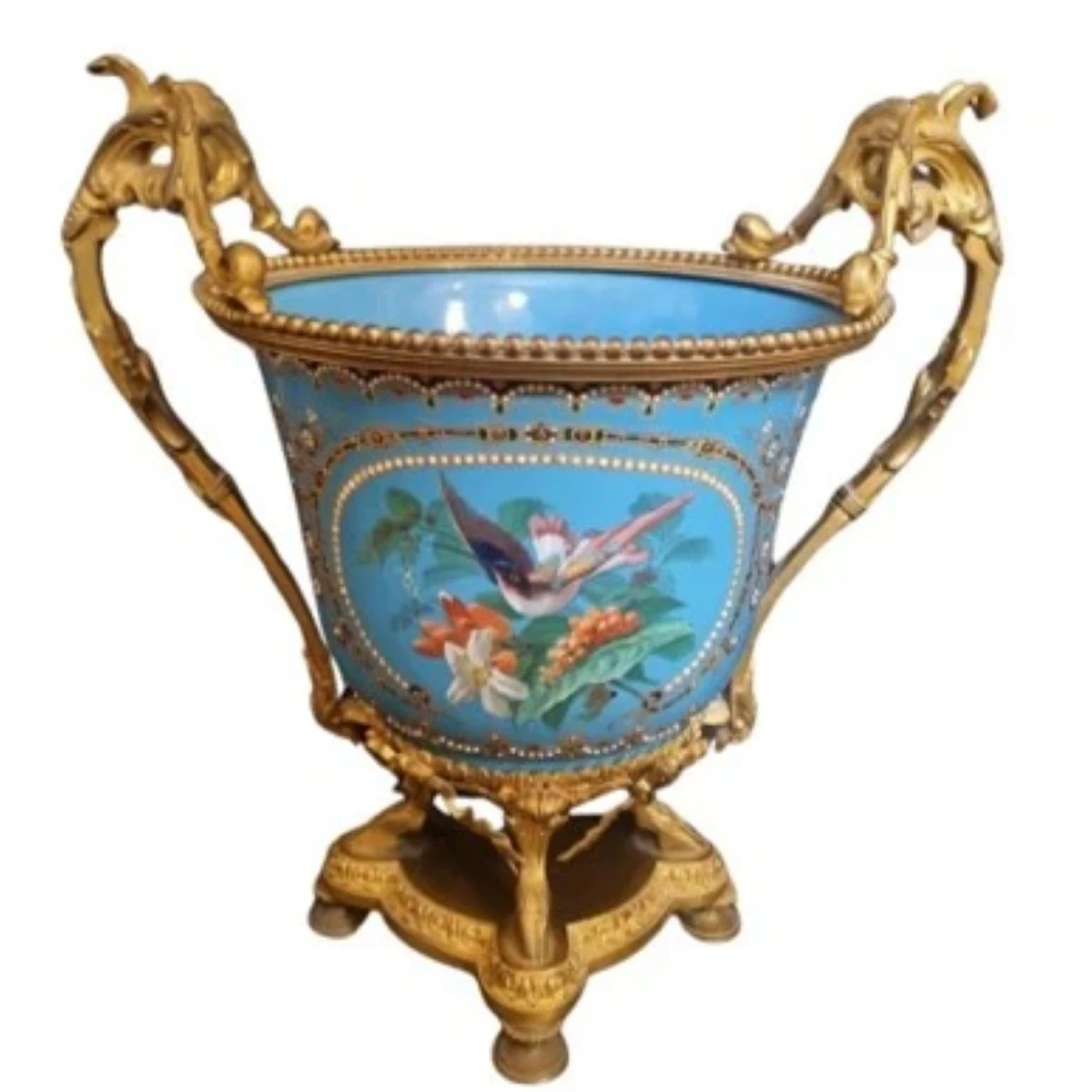 Enamelled Metal Vase with Birds and Bee Motif