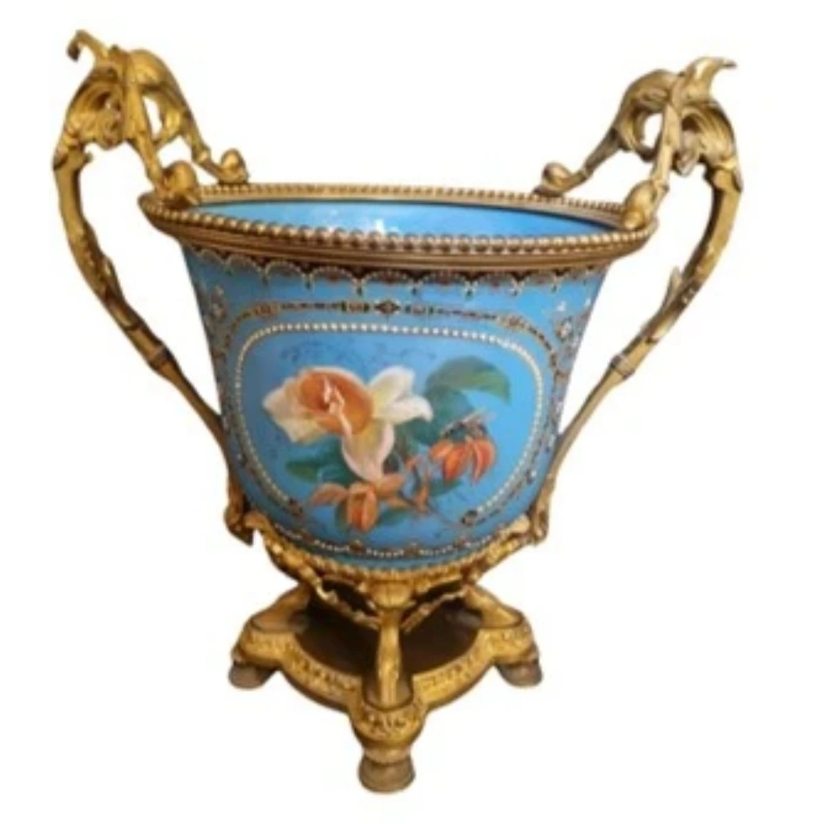 Enamelled Metal Vase with Birds and Bee Motif