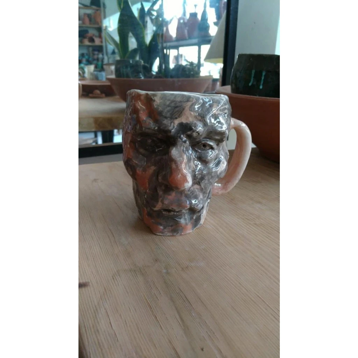 Handmade Faience Mug with a Goblin Face