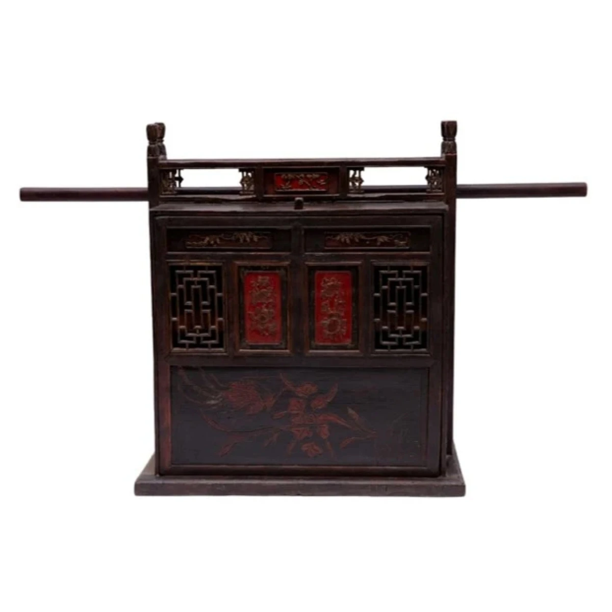Antique Chinese Red & Black Lacquered