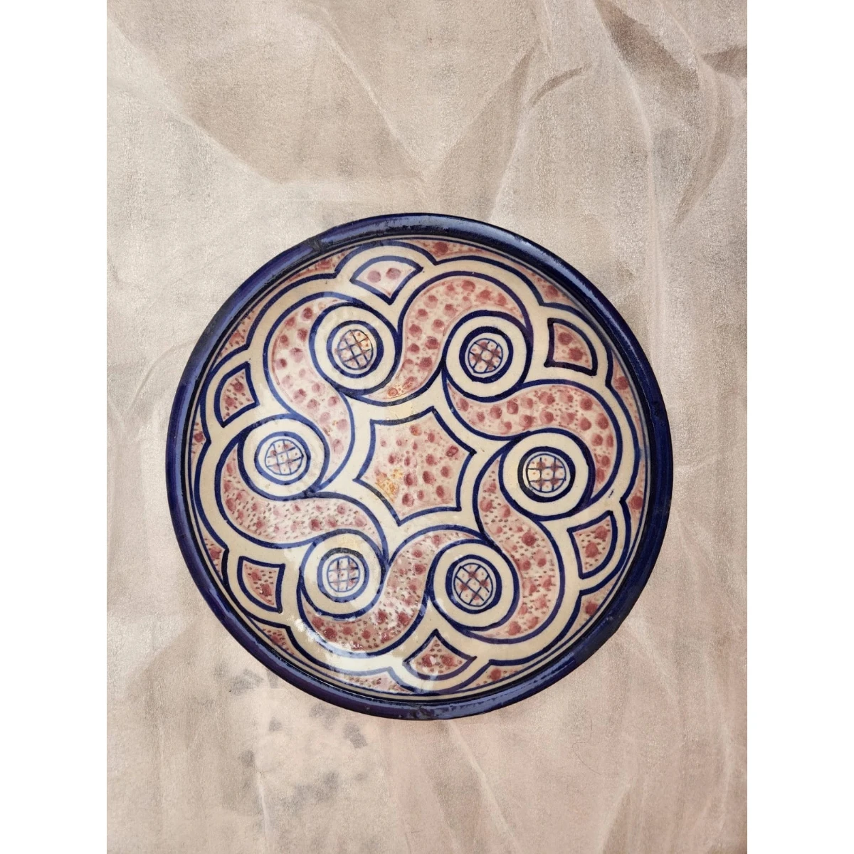 Large blue, white and pink plate